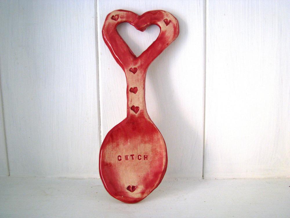 Cwtch (Cuddle in Welsh) Ceramic Lovespoon. Made in Wales, UK. Ready to Ship.