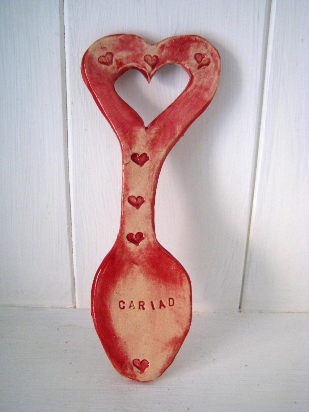 Cariad (Love in Welsh) Ceramic Lovespoon. Made in Wales, UK. Ready to ship.