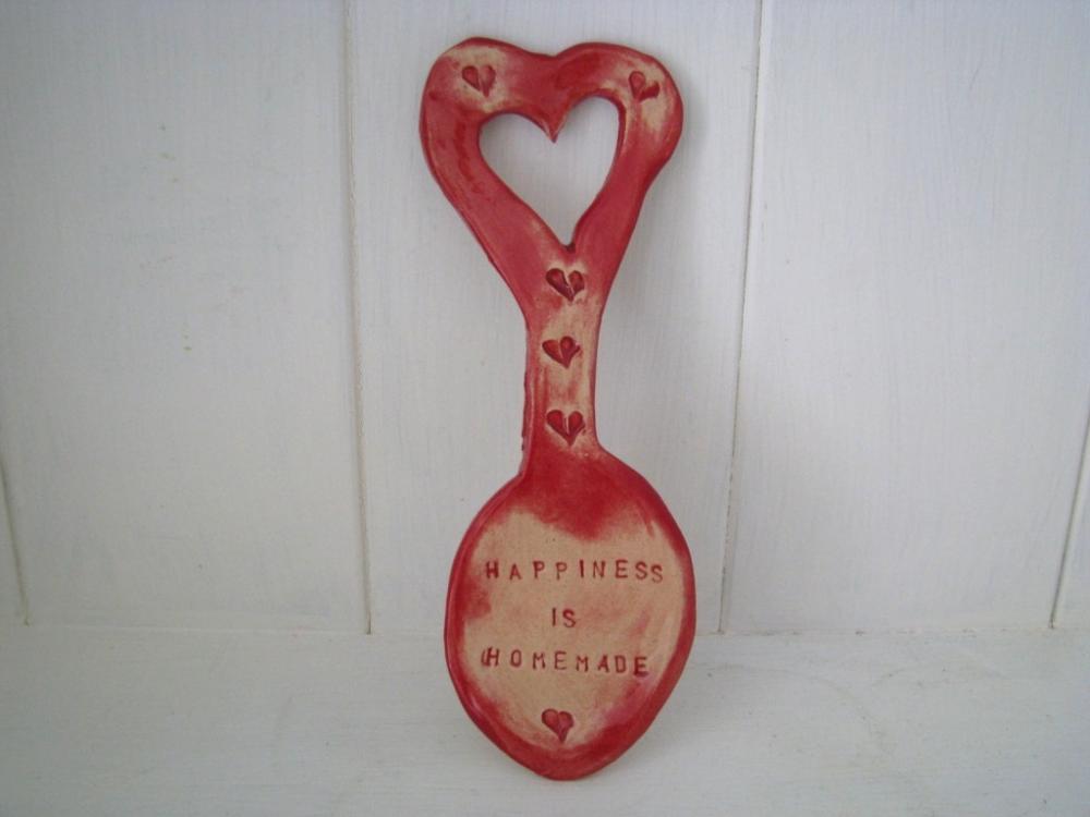 Happiness is Homemade Ceramic Lovespoon. Made in Wales UK, by hand