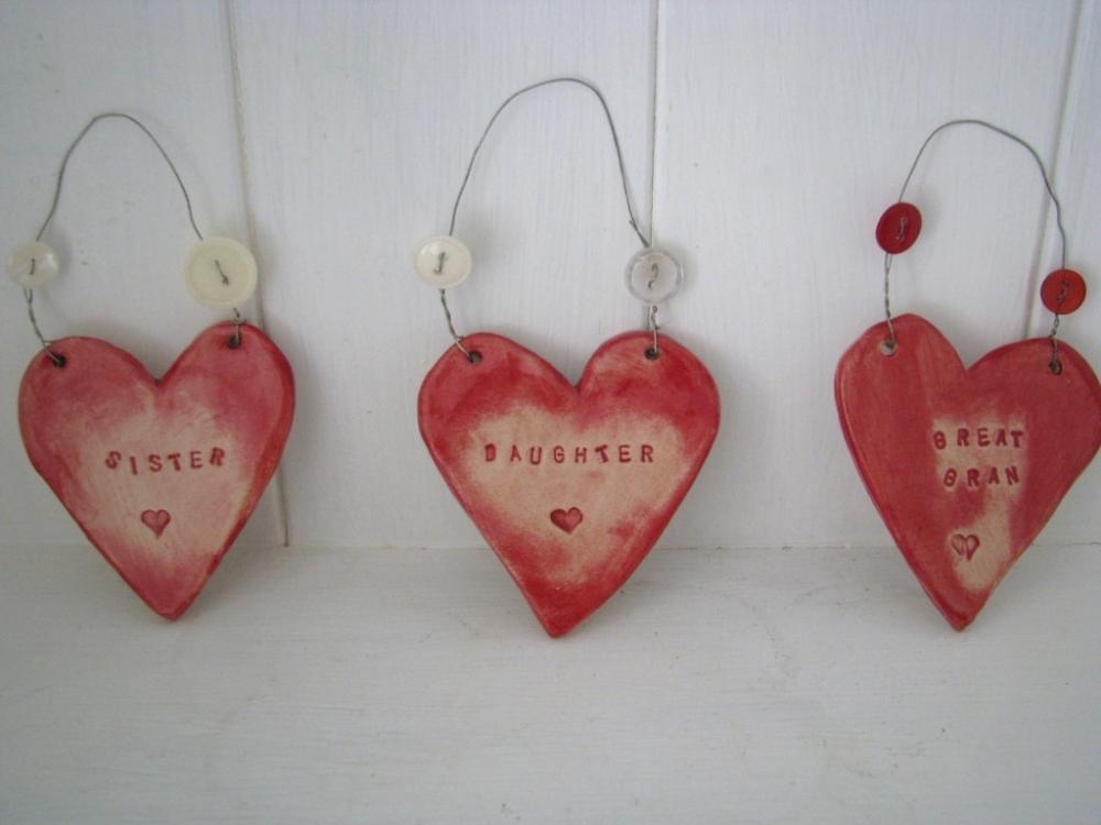 Ceramic 'Relative' Heart. Mam, Mum, Gran, Great Gran, Daughter, Mum in Law, Sister. Handmade in Wales UK