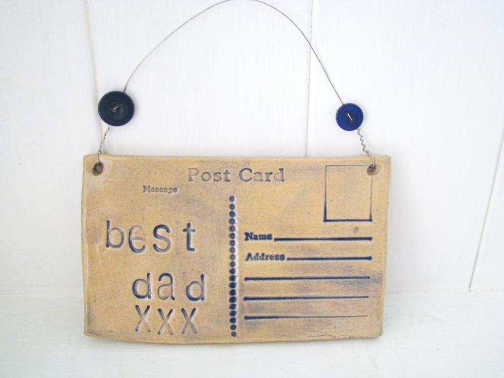 Best Dad - Ceramic postcard with vintage buttons. Fathers Day. Made in Wales, UK. Ready to Ship.