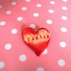 Cariad / Love heart brooch / pin / button / badge. Ceramic. Made in Wales, UK