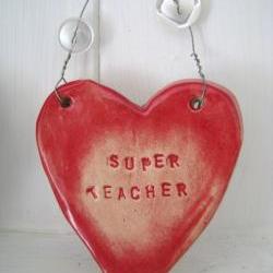 Ceramic "Super Teacher" Heart. Ideal 'end of term' gift. Handmade in Wales UK. Ready to ship.