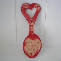 Happiness is Homemade Ceramic Lovespoon. Made in Wales UK, by hand
