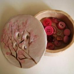 Spring Cherry Blossom Ceramic Button Pot. Handmade in Wales, UK