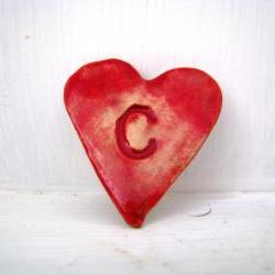 Initial Letter heart brooch / pin / button / badge. Ceramic. Made in Wales, UK 