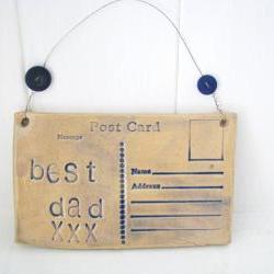 Best Dad - Ceramic postcard with vintage buttons. Fathers Day. Made in Wales, UK. Ready to Ship.