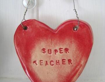 Ceramic "Super Teacher" Heart. Ideal 'end of term' gift. Handmade in Wales UK. Ready to ship.